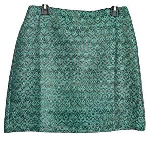 LOFT Outlet Skirt Size 6 Green Floral Metallic Jacquard A-Line Career Party Wome